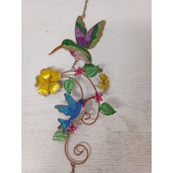 Hummingbird Suncatcher Wind Chime Metal Glittery Gemstones Garden Patio Decor - Picture 2 of 8